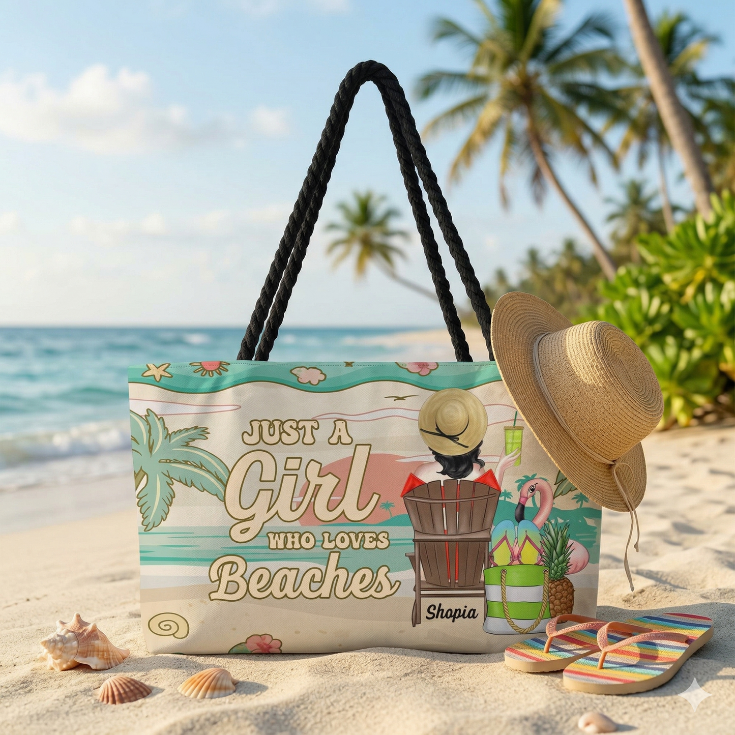 Custom Beach Lover Tote – Just a Girl Who Loves Beaches Bag with Name