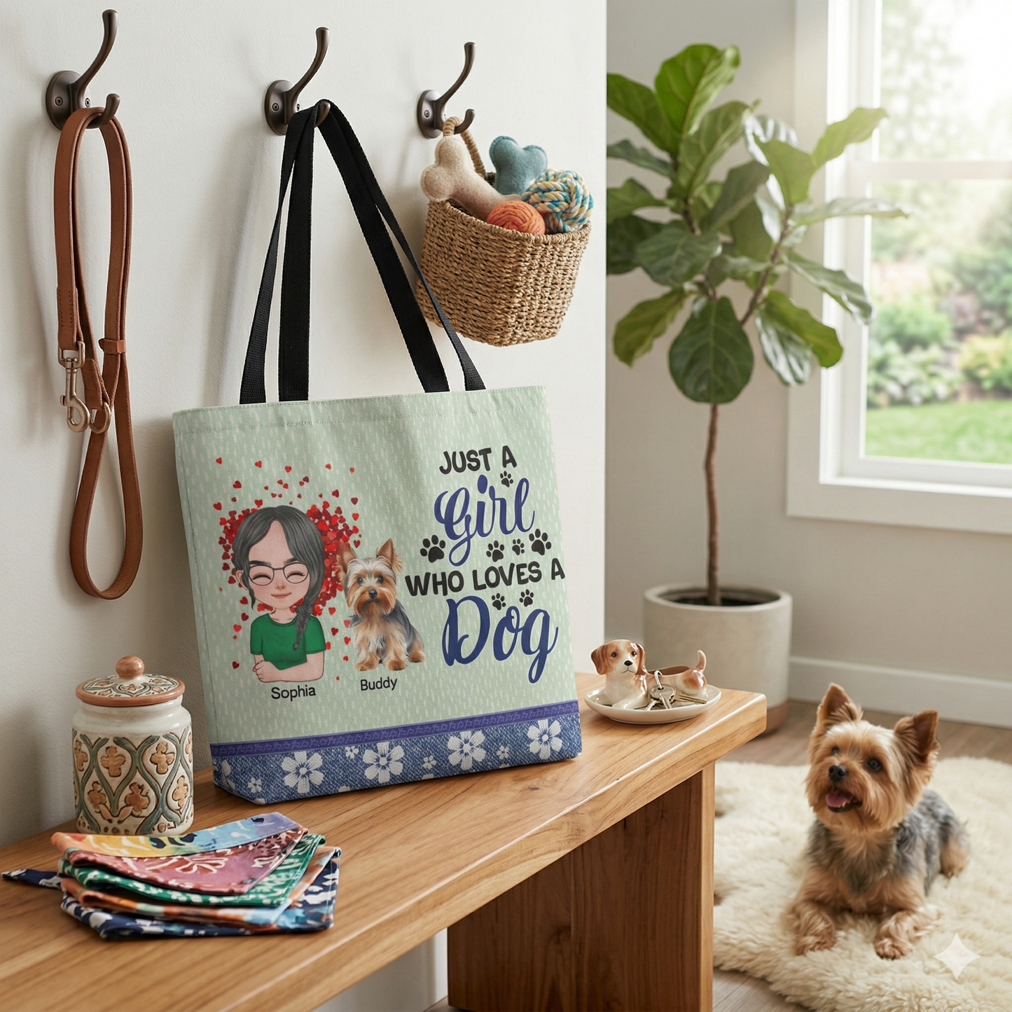 Just a Girl Who Loves a Dog" Personalized Tote Bag – Custom Girl & Dog Characte | Dog Lover Tote Bag