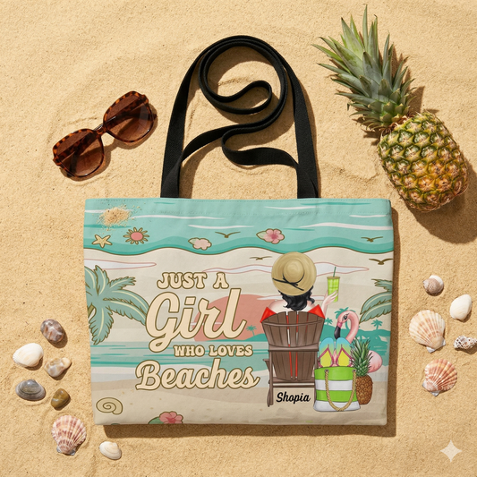 Custom Beach Lover Tote – Just a Girl Who Loves Beaches Bag with Name