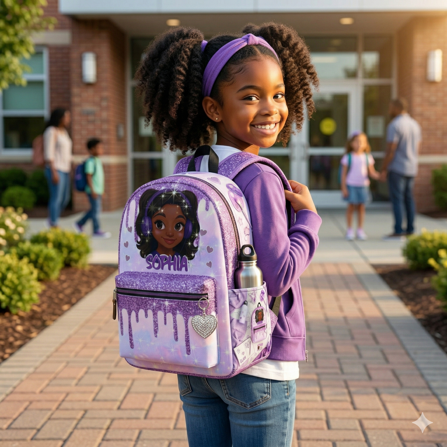 Custom Girl Backpack – Choose Character & Add Name | Glitter Drip Design