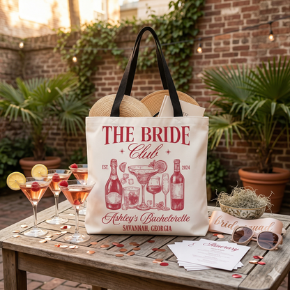 Custom "The Bride Club" Bachelorette Party Tote Bag – Personalized with Bride's Name & Location