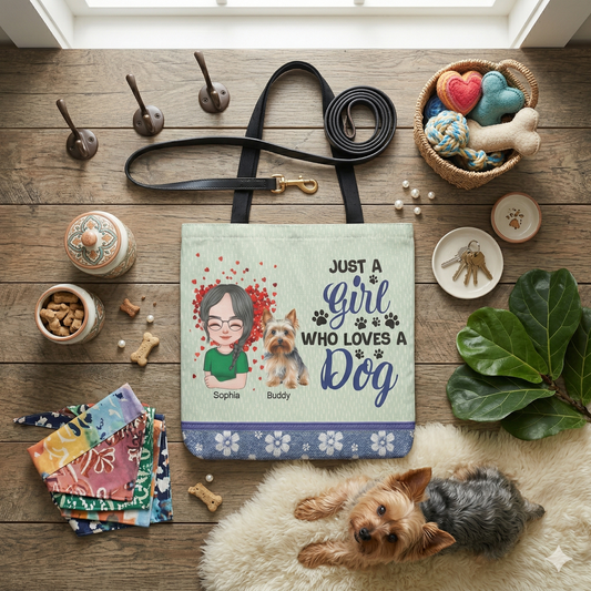Just a Girl Who Loves a Dog" Personalized Tote Bag – Custom Girl & Dog Characte | Dog Lover Tote Bag