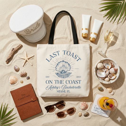 Customized "Last Toast on the Coast" Bachelorette Tote Bag