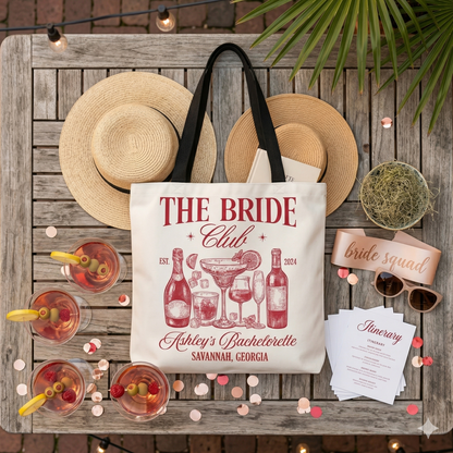 Custom "The Bride Club" Bachelorette Party Tote Bag – Personalized with Bride's Name & Location