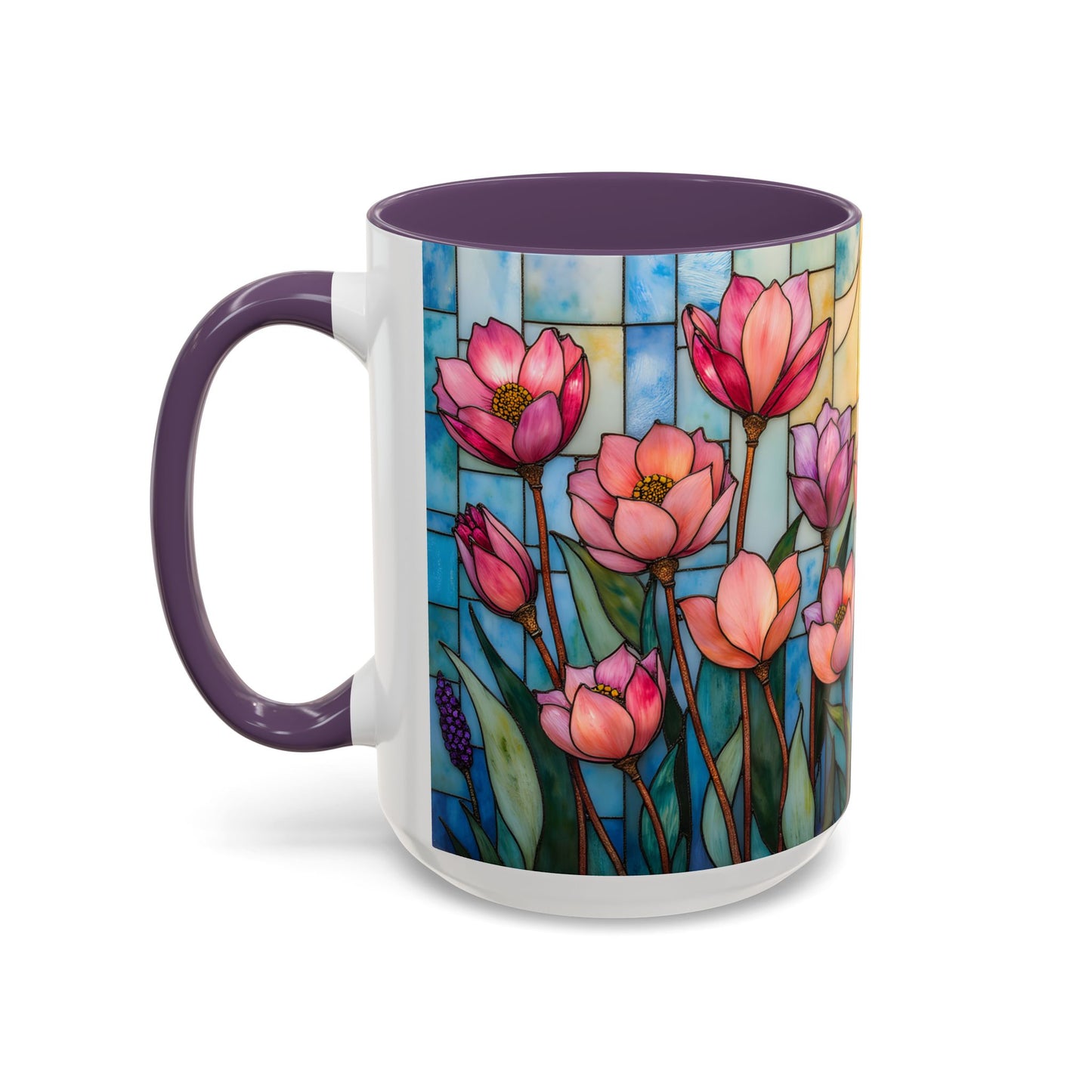 Stained Glass Tulip Mug – Floral Coffee Mug | Botanical Art Mug | Mother's Day, Birthday, Easter Gift for Her | 11oz & 15oz Accent Coffee Mug
