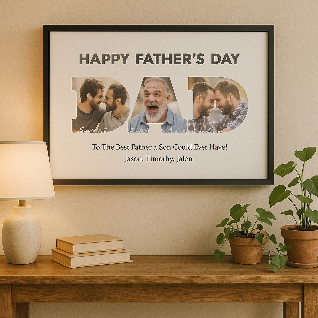 Personalized “DAD” Framed Father's Day Photo Canvas Keepsake Gift for Dad