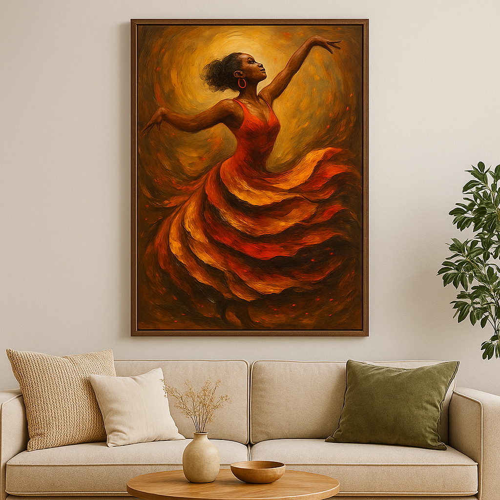 Flame in Motion – Afro-Latina Dancer Metal Wall Art