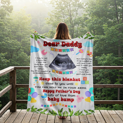 Dear Daddy From Bump" Personalized Ultrasound Father's Day Blanket Gift !