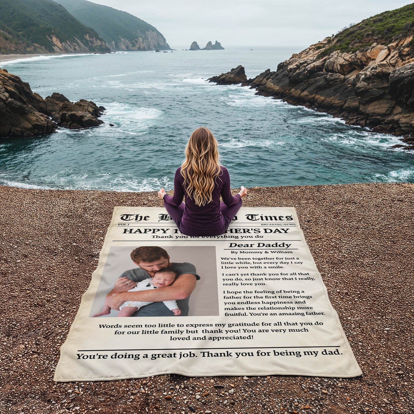 Happy 1st Father's Day Thank You For Everything - Personalized Photo Blanket ! For Dad