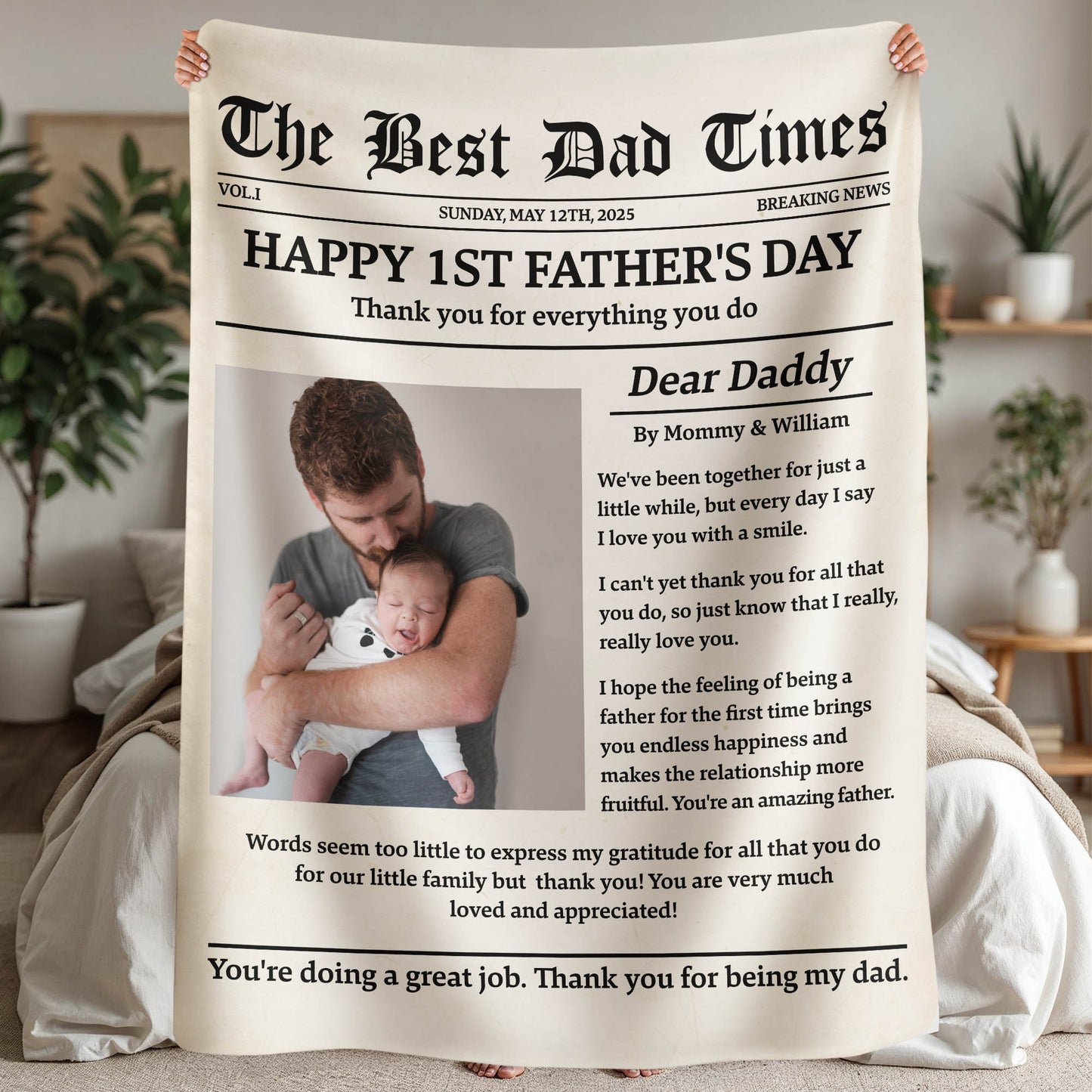 Happy 1st Father's Day Thank You For Everything - Personalized Photo Blanket ! For Dad