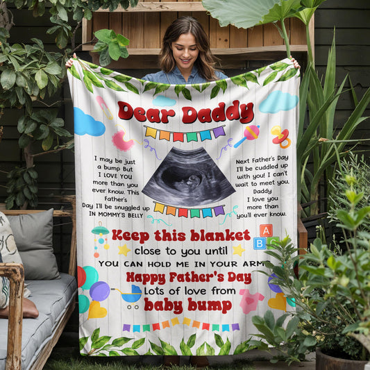 Dear Daddy From Bump" Personalized Ultrasound Father's Day Blanket Gift !