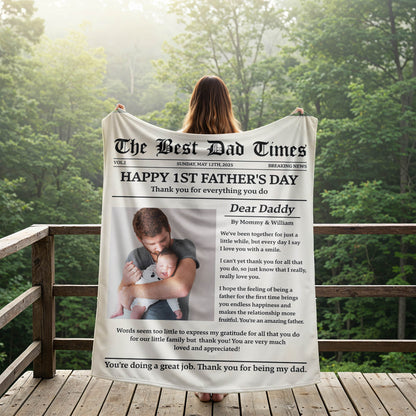 Happy 1st Father's Day Thank You For Everything - Personalized Photo Blanket ! For Dad