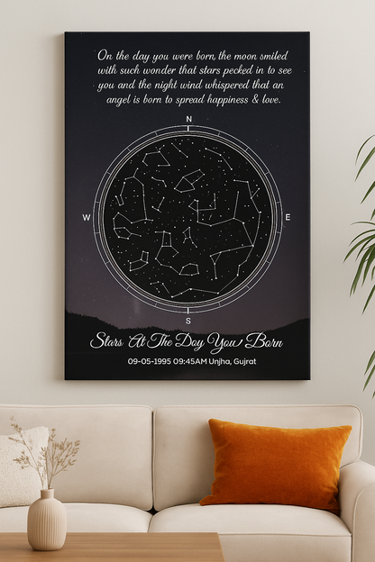 Custom Star Map Canvas – Personalized Night Sky Print with Name & Birthdate !