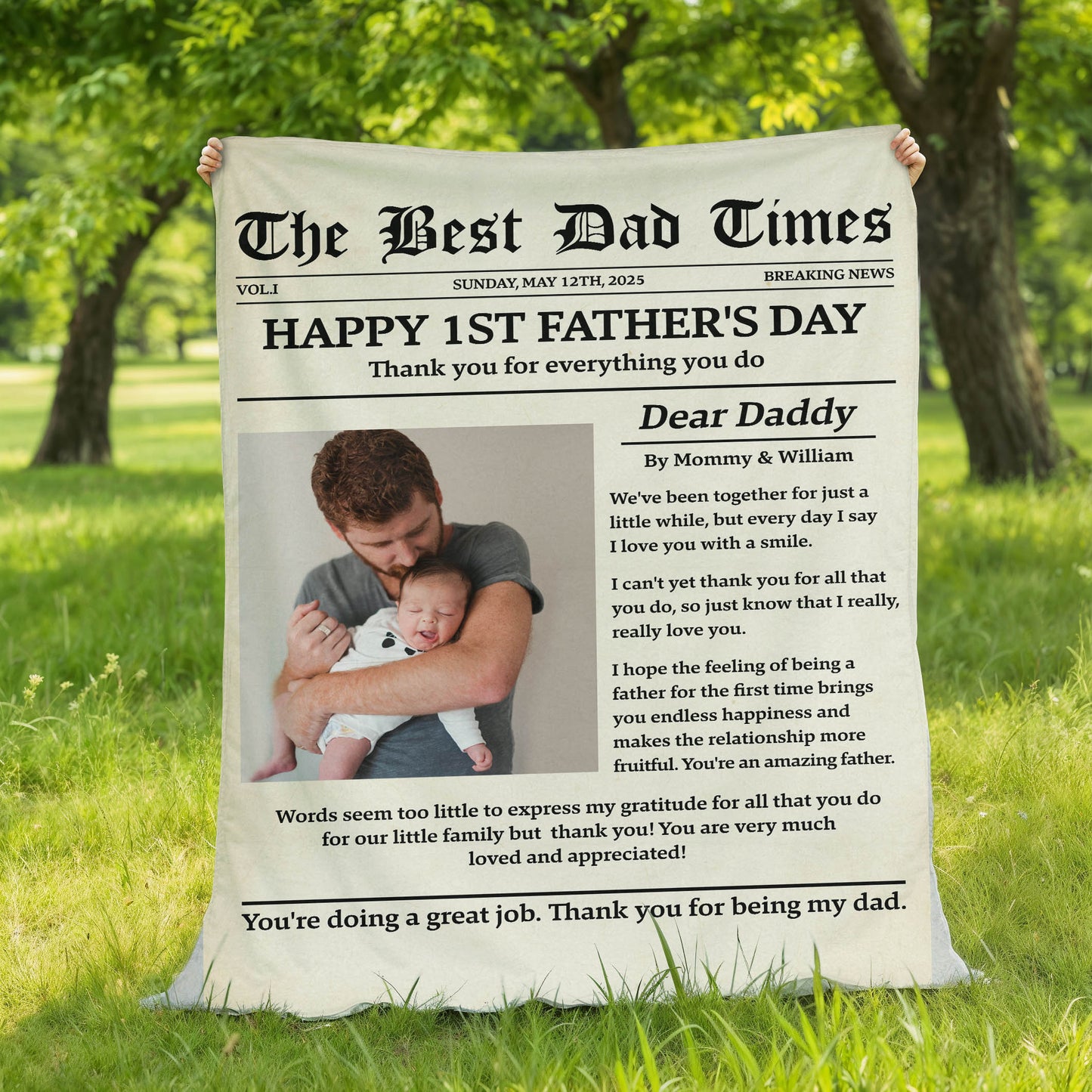Happy 1st Father's Day Thank You For Everything - Personalized Photo Blanket ! For Dad