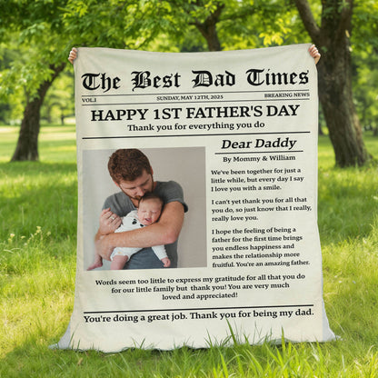 Happy 1st Father's Day Thank You For Everything - Personalized Photo Blanket ! For Dad