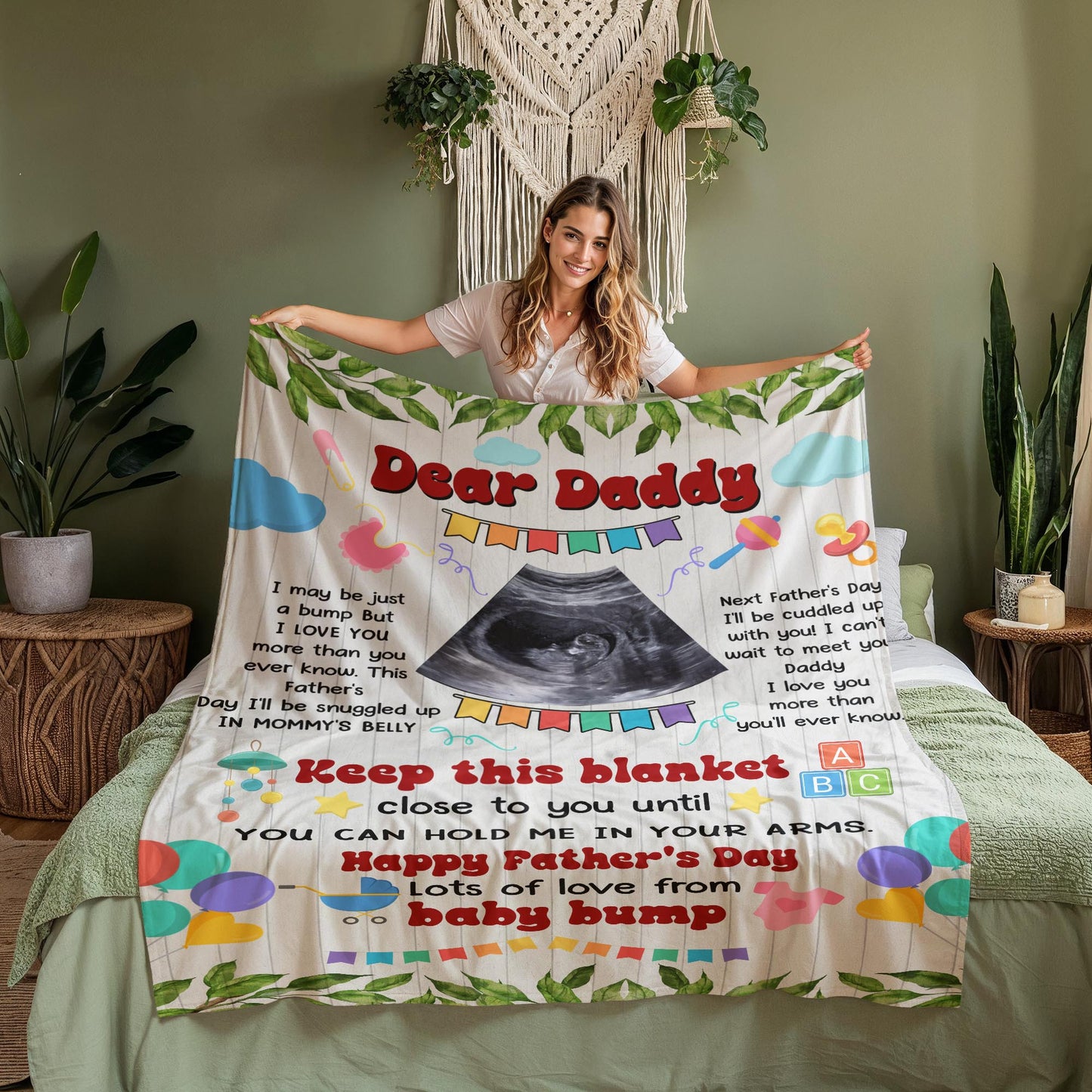 Dear Daddy From Bump" Personalized Ultrasound Father's Day Blanket Gift !