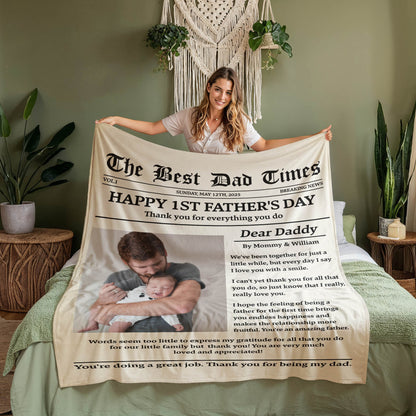 Custom “Best Dad Times” 1st Father’s Day Blanket – Photo & Name !