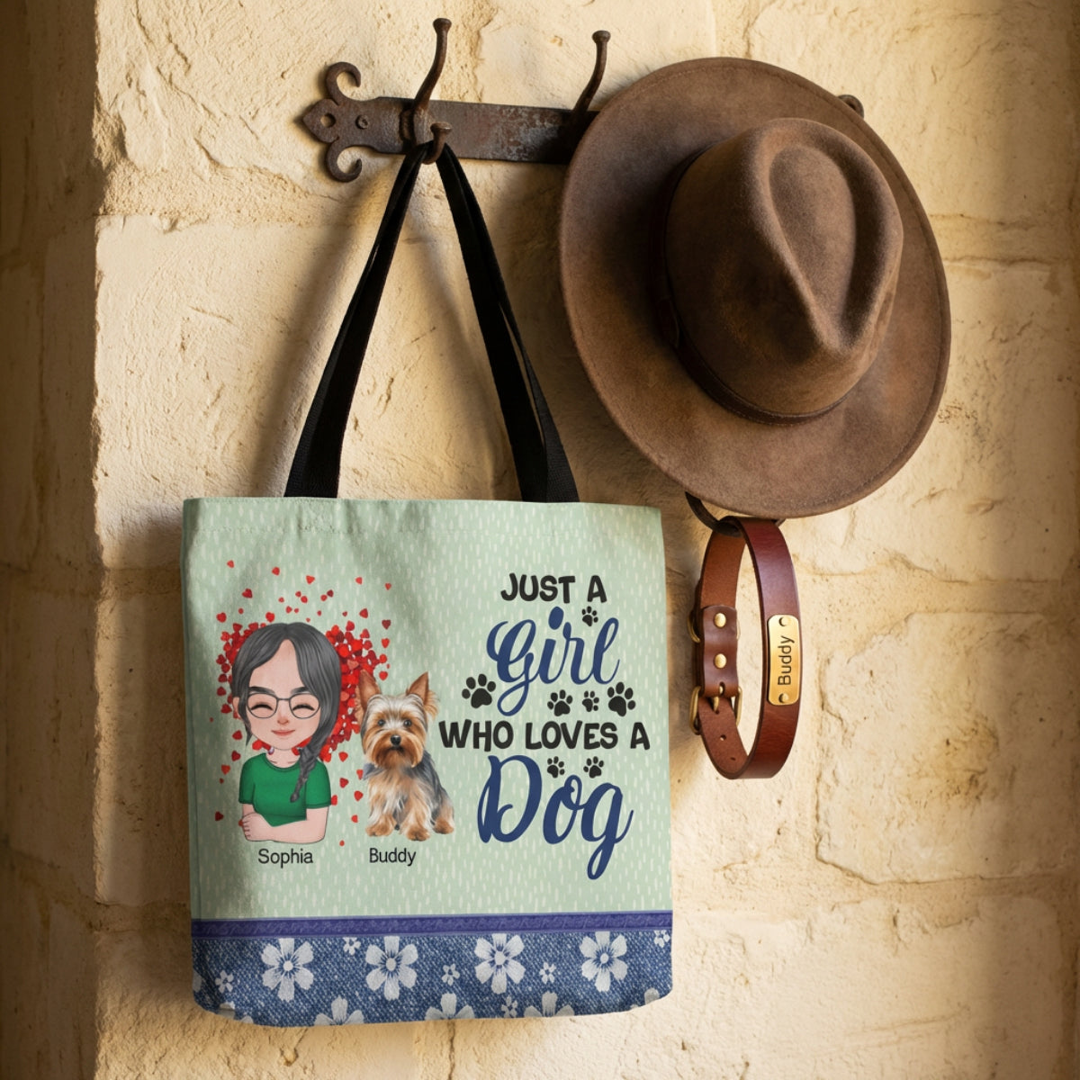 Just a Girl Who Loves a Dog" Personalized Tote Bag – Custom Girl & Dog Characte | Dog Lover Tote Bag