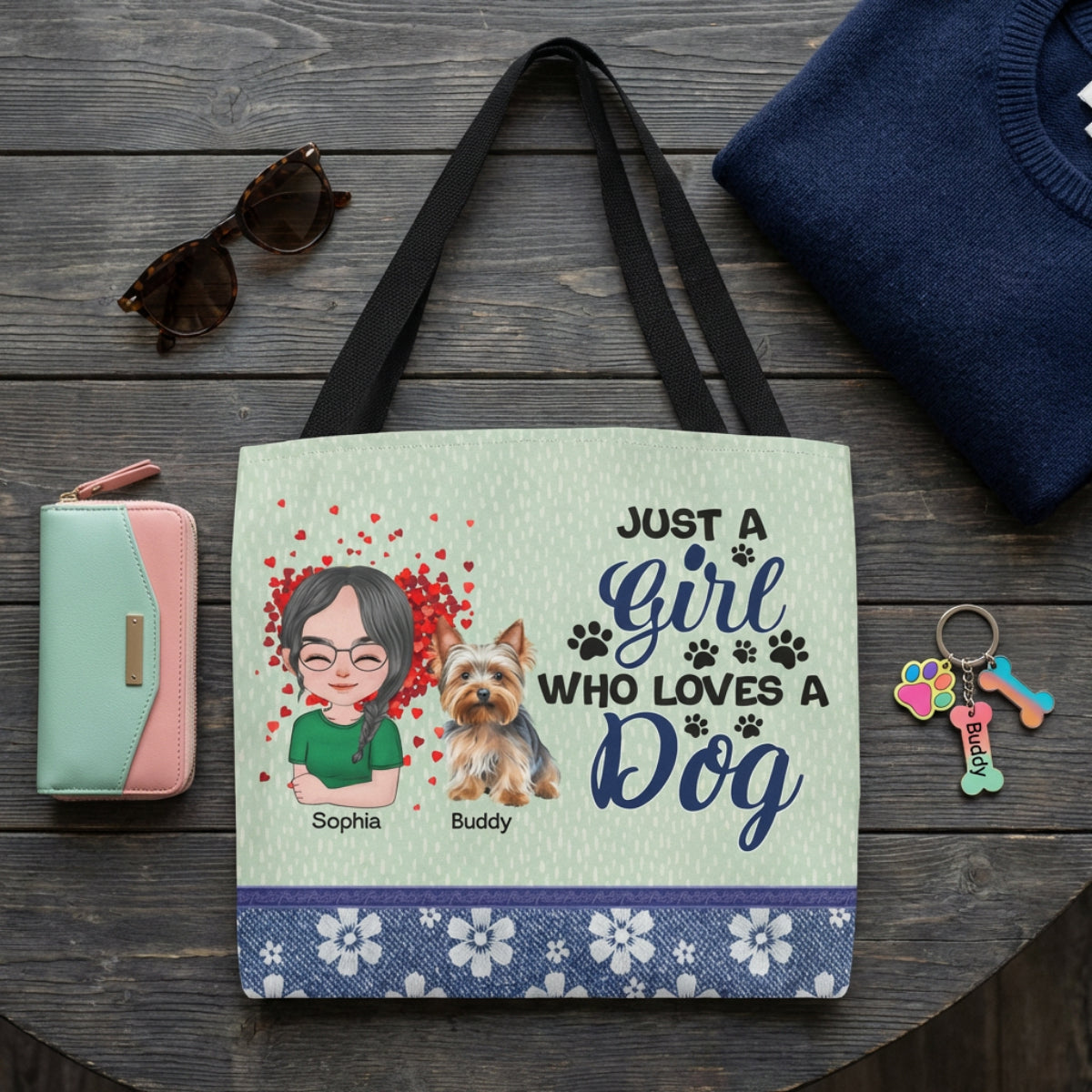 Just a Girl Who Loves a Dog" Personalized Tote Bag – Custom Girl & Dog Characte | Dog Lover Tote Bag