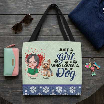 Just a Girl Who Loves a Dog" Personalized Tote Bag – Custom Girl & Dog Characte | Dog Lover Tote Bag