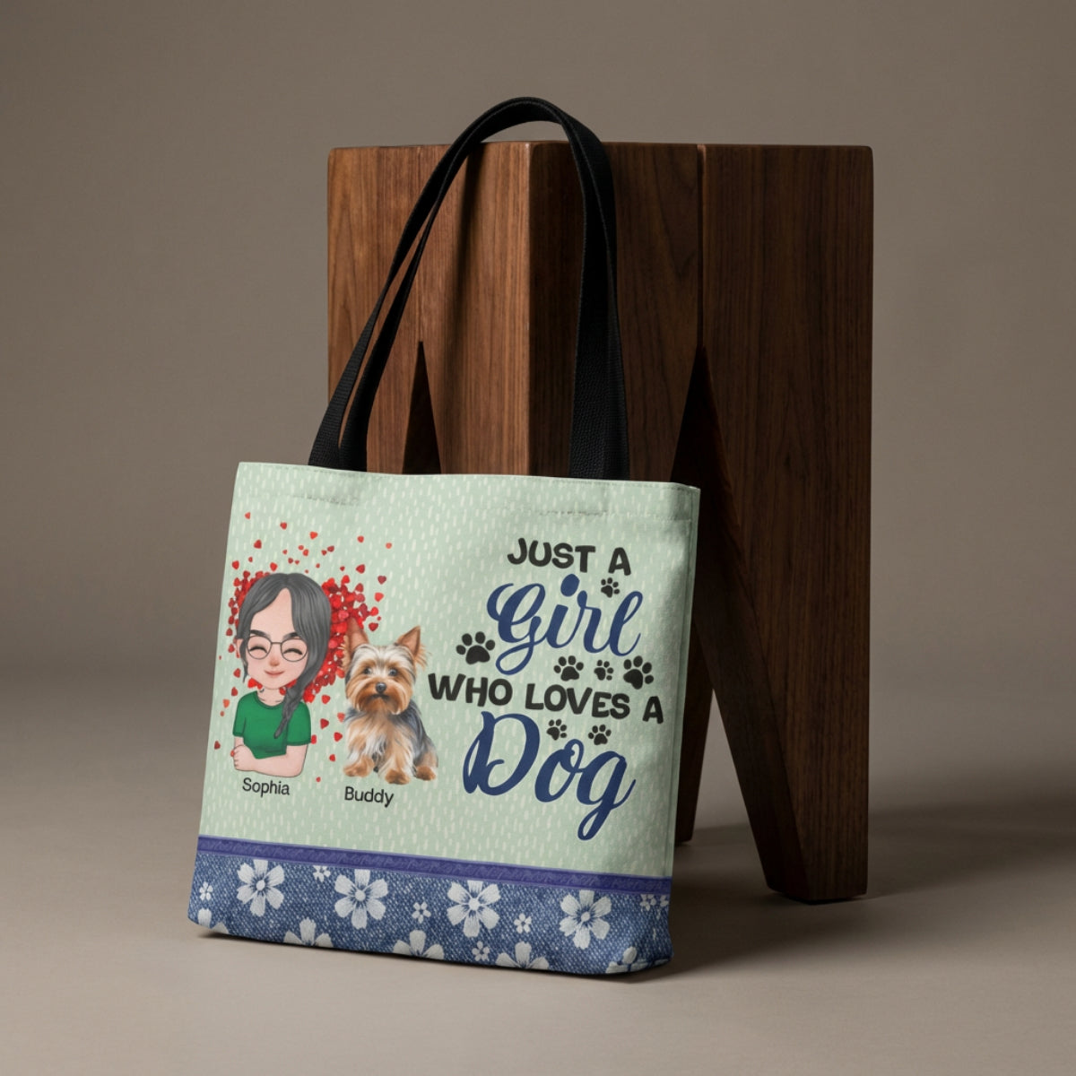 Just a Girl Who Loves a Dog" Personalized Tote Bag – Custom Girl & Dog Characte | Dog Lover Tote Bag