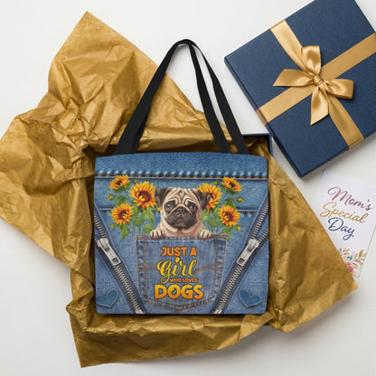 Just a Girl Who Loves Dogs" Tote Bag – Choose Your Dog Breed | Dog Mom Gift | Sunflower Denim Dog Tote | Gift for Dog Lover | Dog Breed Tote Bag