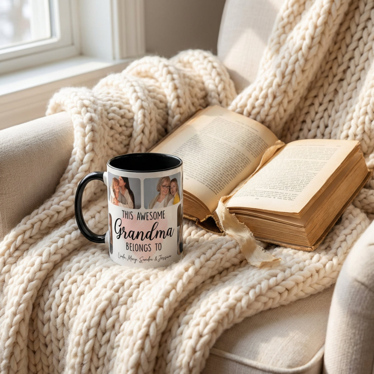Personalized Grandma Photo Mug – Custom Family Photo Gift for Grandma, Grandkids Mug, Mother’s Day Gift for Nana, Grandma Coffee Mug