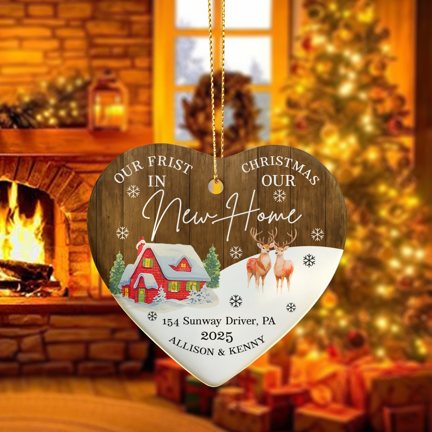 Our First Christmas in Our New Home Ornament – Personalized Heart Ornament, New Home Gift for Couple, 2025 Christmas Keepsake