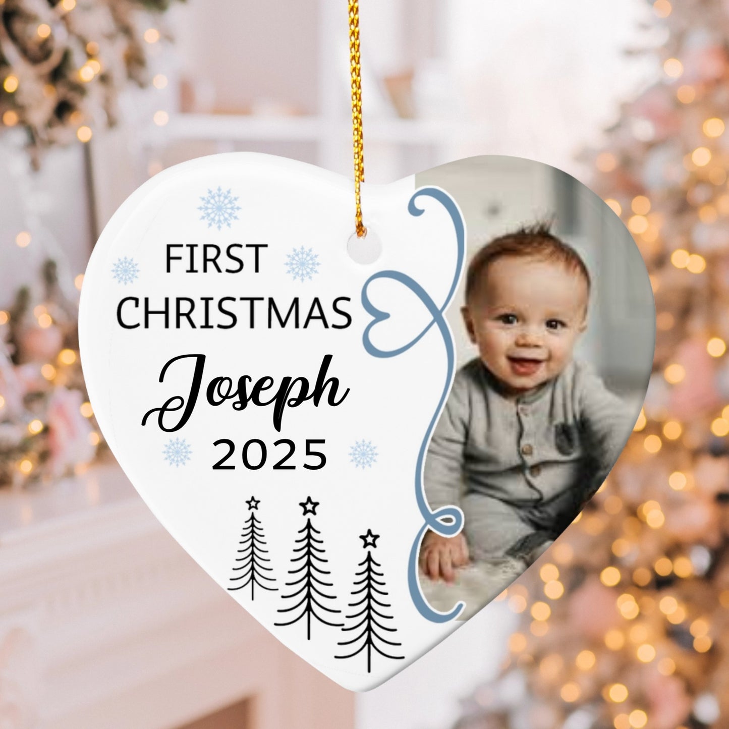 Personalized Baby’s First Christmas Ornament 2025 – Custom Heart Ornament with Baby Photo & Name, Keepsake Gift for New Parents