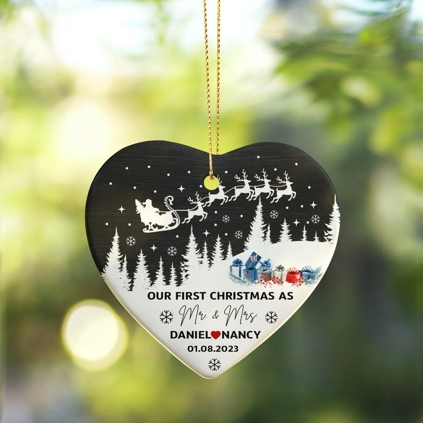 Our First Christmas as Mr. & Mrs. Ornament – Personalized Heart Ornament, Newlywed Christmas Gift, 2025 Holiday Keepsake