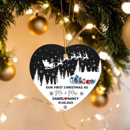 Our First Christmas as Mr. & Mrs. Ornament – Personalized Heart Ornament, Newlywed Christmas Gift, 2025 Holiday Keepsake