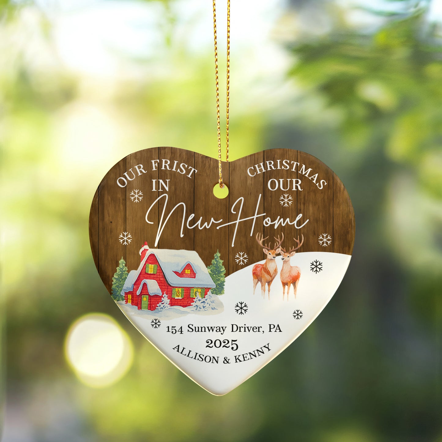 Our First Christmas in Our New Home Ornament – Personalized Heart Ornament, New Home Gift for Couple, 2025 Christmas Keepsake