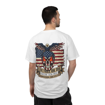 "Live Free or Die" USA 250 T-Shirt – Semiquincentennial 1776-2026 | Patriotic Eagle Skull Shirt | 4th of July Shirt for Men | America 250th Birthday Tee | Born to Be Free