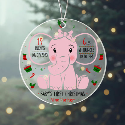 Personalized Baby’s First Christmas ornament with birth details
