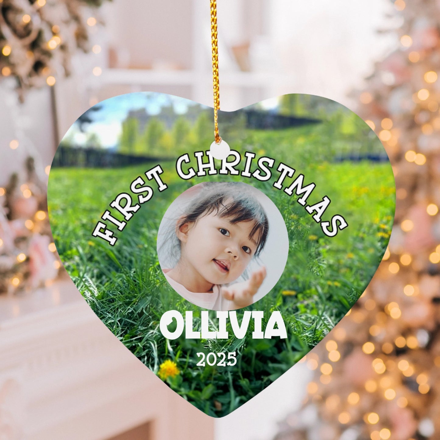 Personalized First Christmas Photo Ornament – Custom Baby’s First Christmas Heart Ornament 2025 Keepsake Gift
