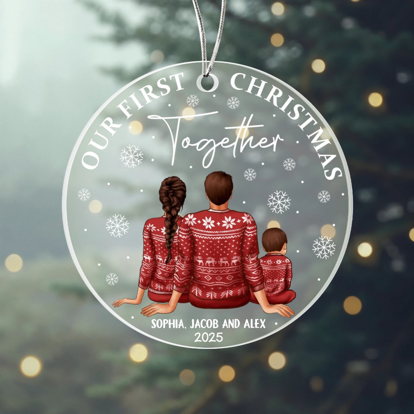 Personalized Family Christmas Ornament – Our First Christmas Together Custom Name & Year Gift for Couples, Parents, or Kids