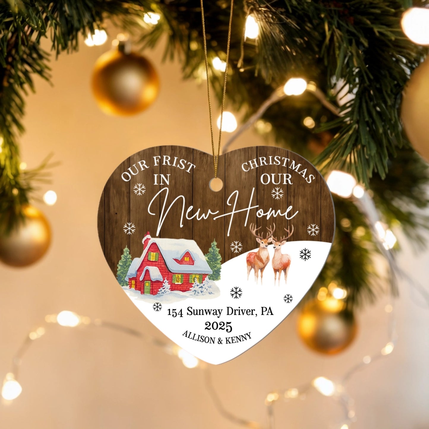 Our First Christmas in Our New Home Ornament – Personalized Heart Ornament, New Home Gift for Couple, 2025 Christmas Keepsake