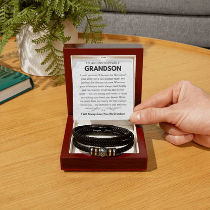 To My Grandson - Men's "Love You Forever" Leather Bracelet Gift