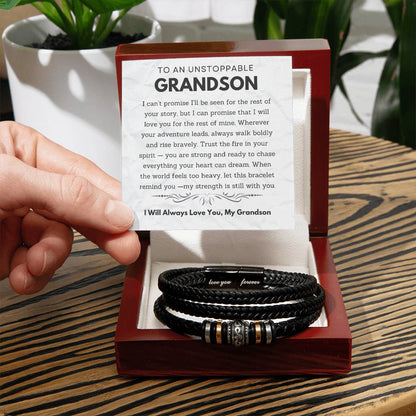To My Grandson - Men's "Love You Forever" Leather Bracelet Gift
