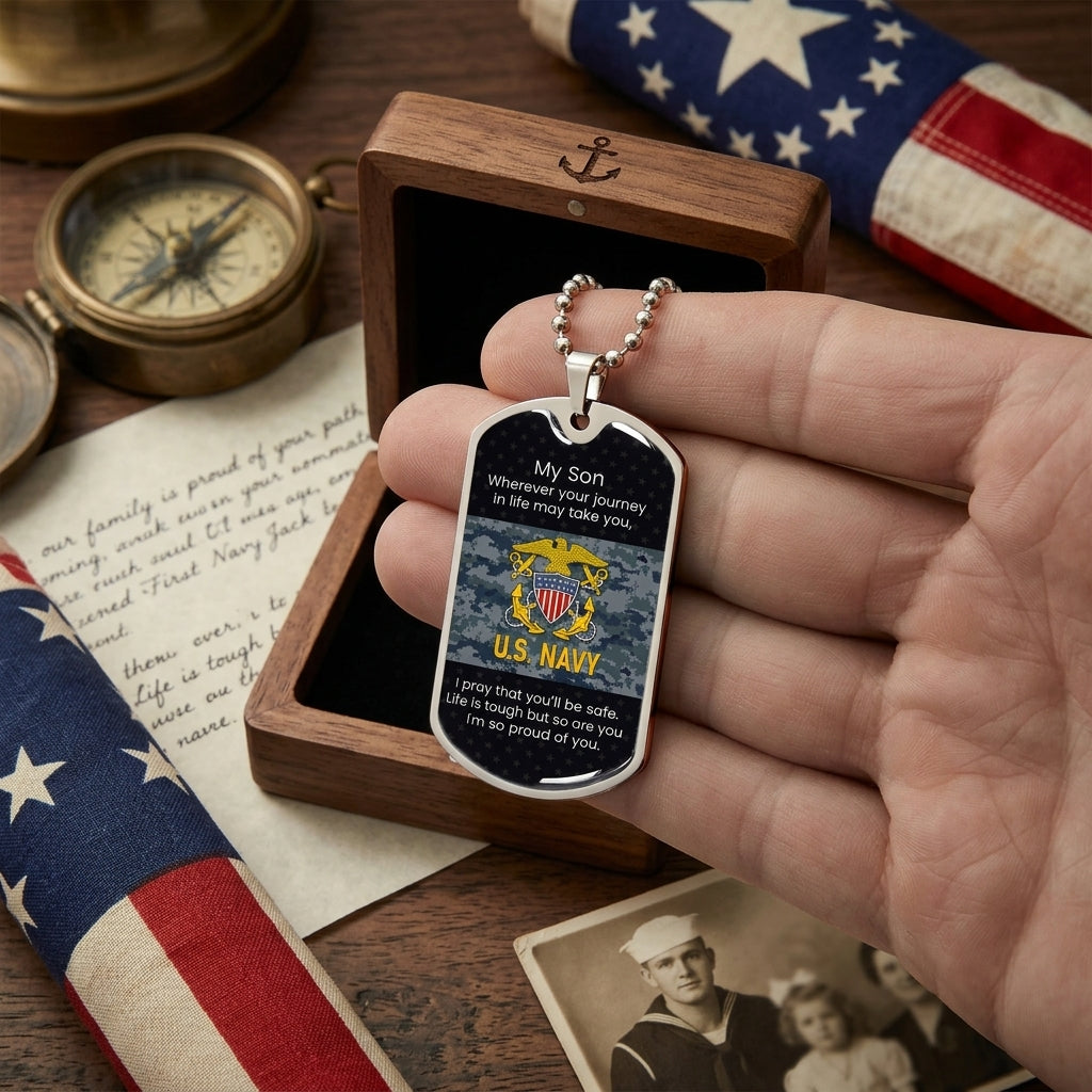 To My Son Navy Necklace – Proud Navy Dad Gift Dog Tag | Military Inspirational Jewelry from Father