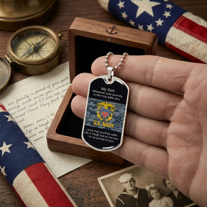 To My Son Navy Necklace – Proud Navy Dad Gift Dog Tag | Military Inspirational Jewelry from Father
