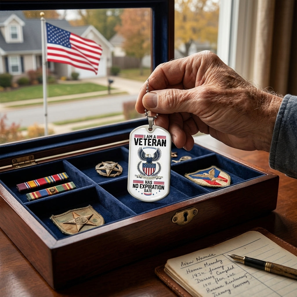 military jewelry for veterans no expiration date message