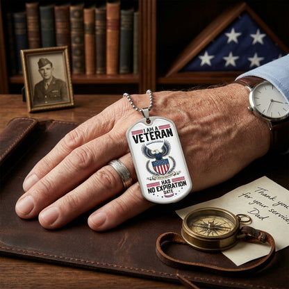 I Am A Veteran Necklace – No Expiration Date Military Dog Tag Pendant | Patriotic Veteran Gift Jewelry