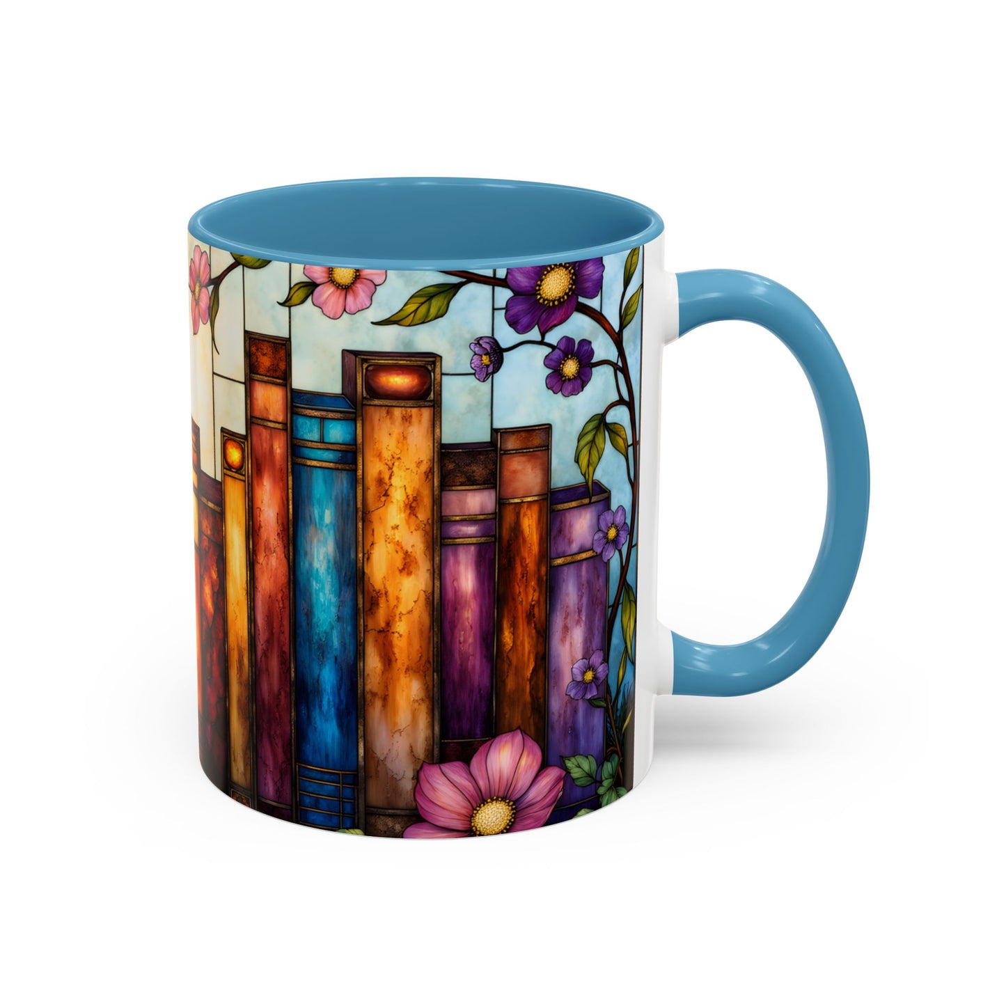 Floral Stained Glass Bookshelf Accent Coffee Mug (11/15oz)