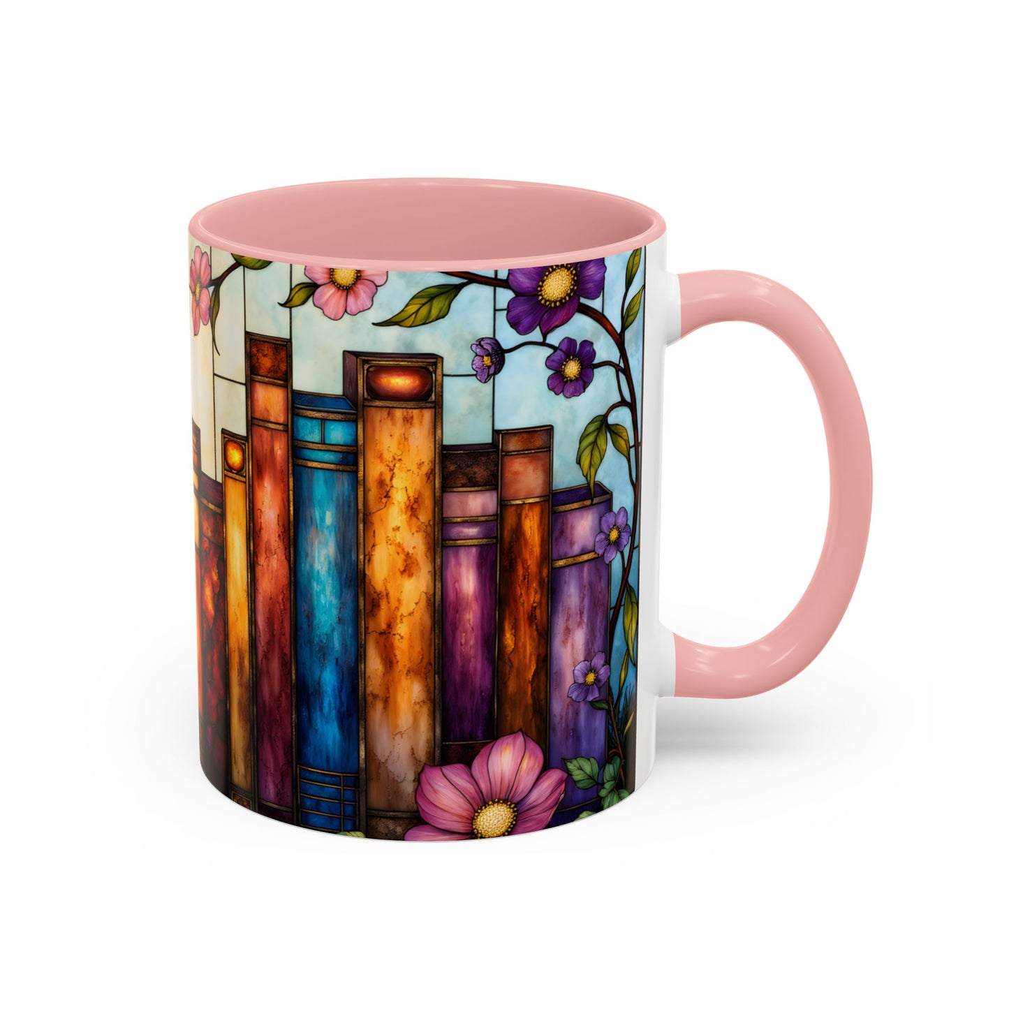 Floral Stained Glass Bookshelf Accent Coffee Mug (11/15oz)
