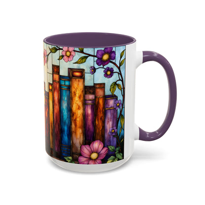 Floral Stained Glass Bookshelf Accent Coffee Mug (11/15oz)