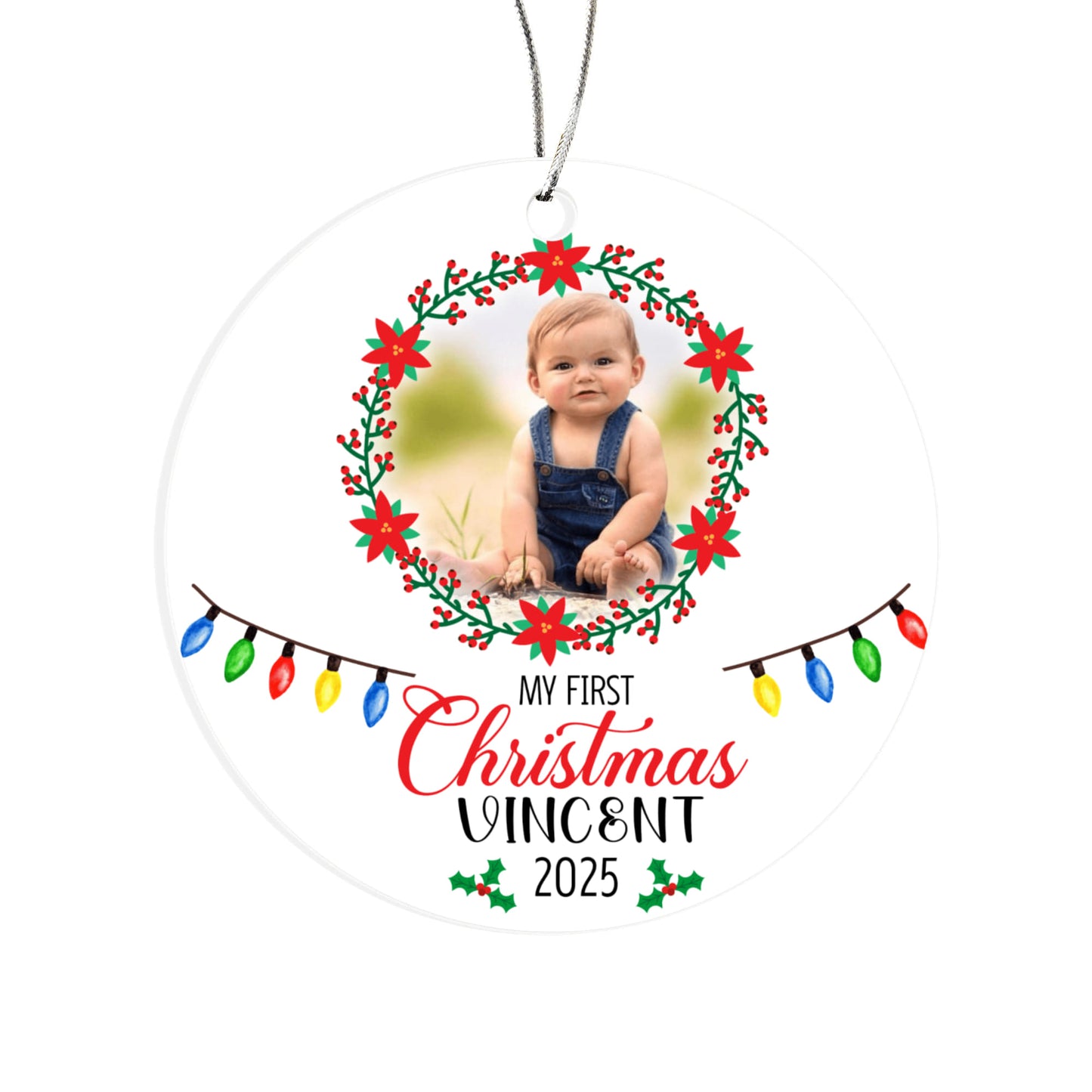 Custom Baby Ornament 2025 – My First Christmas Acrylic Photo Ornament with Name – Personalized Holiday Gift for Family