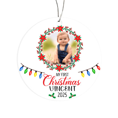 Custom Baby Ornament 2025 – My First Christmas Acrylic Photo Ornament with Name – Personalized Holiday Gift for Family