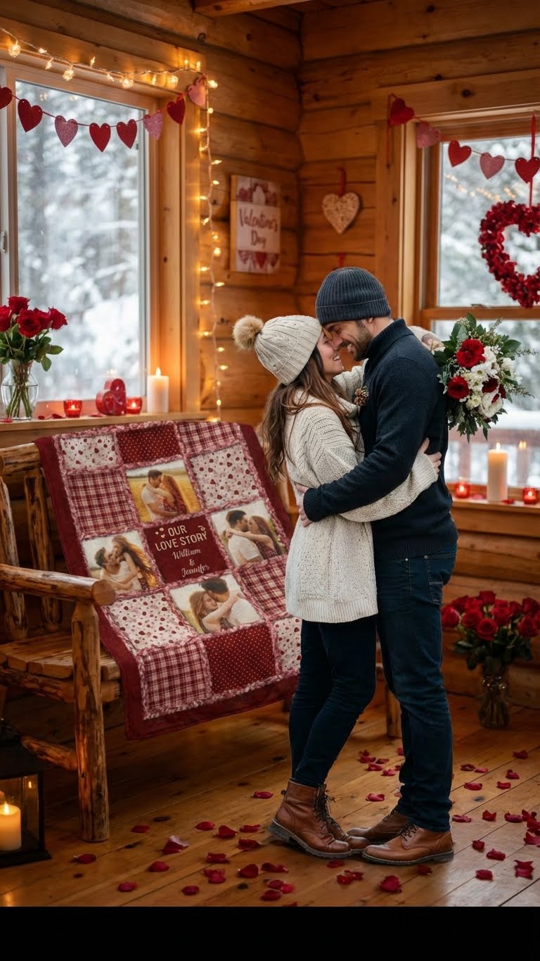 Personalized Coral Fleece Blanket with Photo & Names – Custom Couple Love Story Blanket, Romantic Gift for Anniversary, Valentine’s Day or Christmas