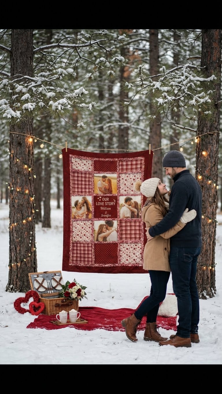 Personalized Coral Fleece Blanket with Photo & Names – Custom Couple Love Story Blanket, Romantic Gift for Anniversary, Valentine’s Day or Christmas